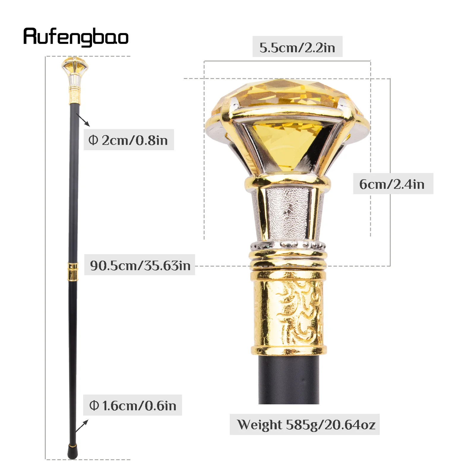 Yellow Diamond Type Golden White Cane Decorative Stick Decorative Cane For Halloween Cosplay And Parties, For Cosplay & Party
