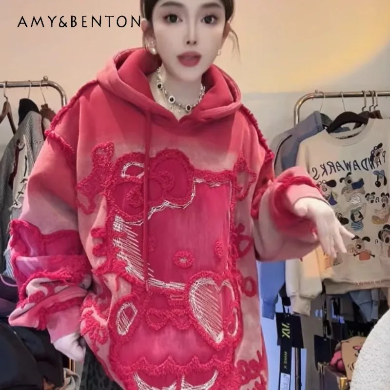 

2025 Winter Heavyweight Fleece Cartoon Hoodies Loose Versatile Age-Reducing Long Sleeves Coat Unisex Pullover Sweatshirts Jacket