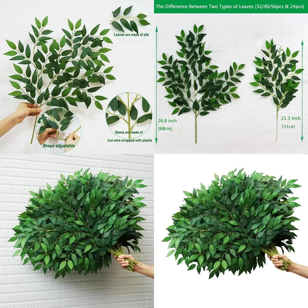 

Set of 32 Italian Ruscus Greenery Stems, 68cm Artificial Green Leaf Garland for Weddings, Decorations, and Home