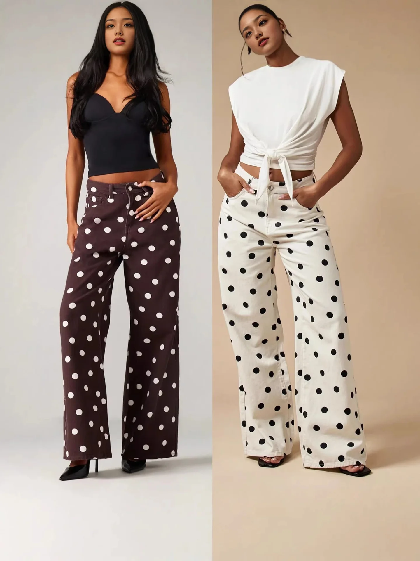 European American Polka Dot Loose Jeans Versatile Casual Mid-rise Non-stretch Pants Women 2026 New Street Fashion Trousers