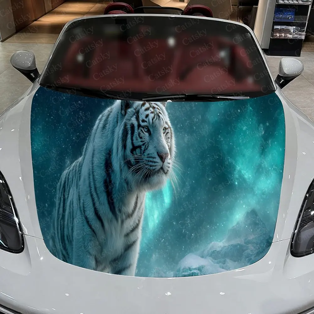 

Serene Blue - White Tiger Car Hood Stickers - Self-Adhesive, Waterproof and Durable Vinyl Wrap, Decorate And Protect Your Car -