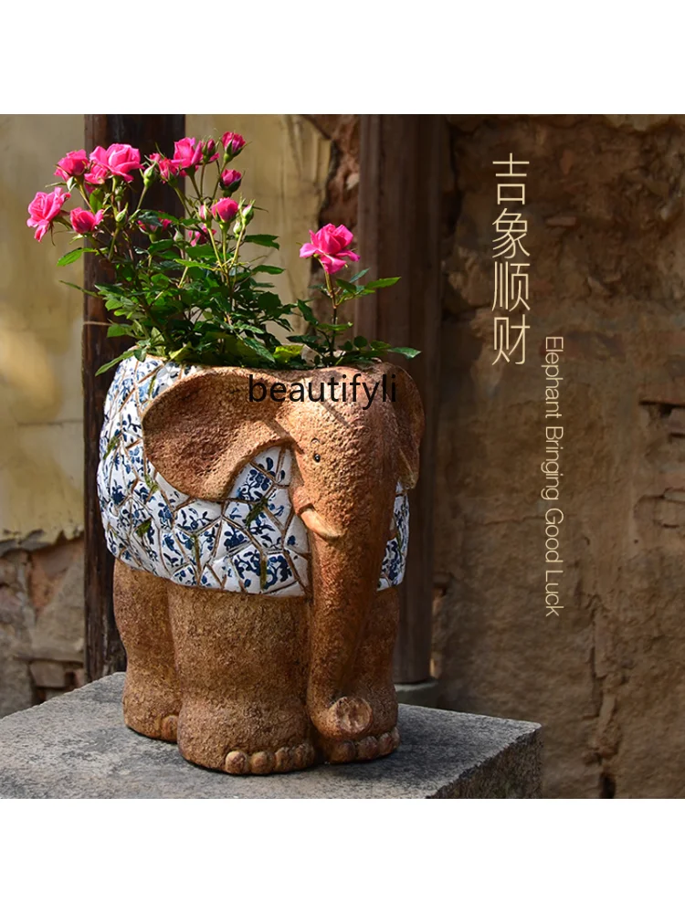 Elephant Flower Pot Animal Decoration Villa Hospitality Inn B & B Outdoor Garden Green Plant Creative Furnishings decor