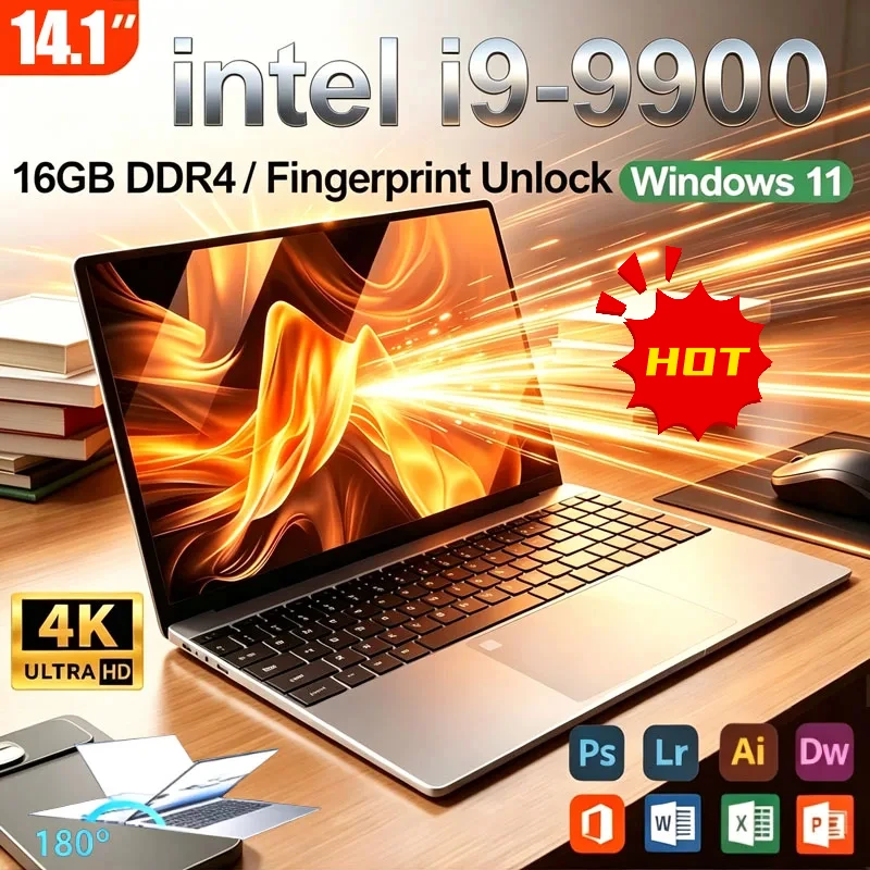 2026 14.1' Ultra Slim Laptop Intel Core I9-9900 16GB RAM 1/2TB SSD Windows 11 Fingerprint Unlock Office Game Backlight Laptop