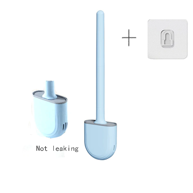 Wandhangende toiletborstel met houder Siliconen toiletborstel met lange steel Zachte haren WC-reinigingsborstel Badkameraccessoires