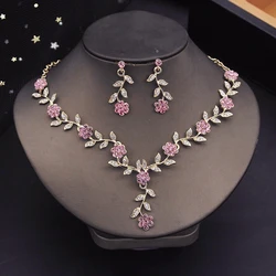 Rhinestone Bride Jewelry Sets for Women Luxury Flower Choker Necklace Earrings Wedding Dress Bridal Necklace Sets Fashion