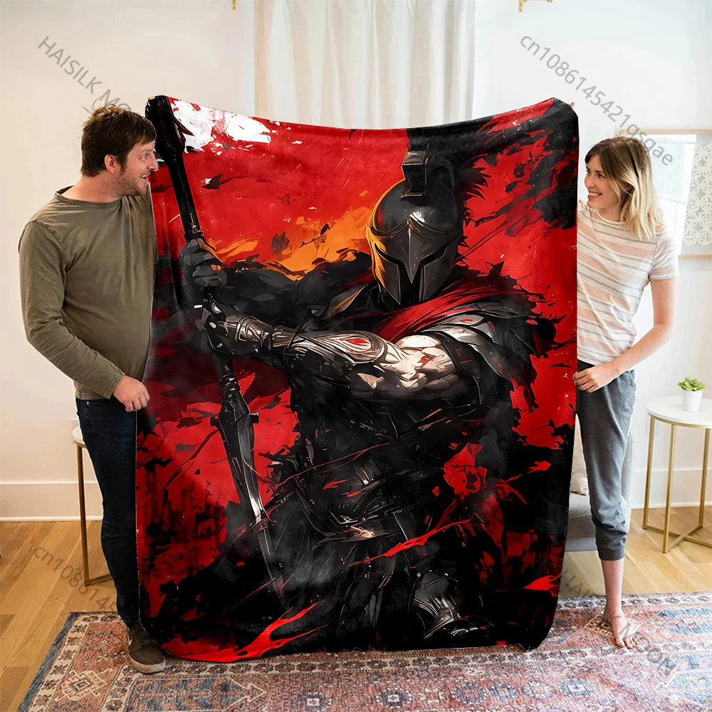 1PC Black-Armored Warrior with a Spear Print Adult Child Warm Blankets Home Travel Car Soft Comfortable Suitable for all seasons