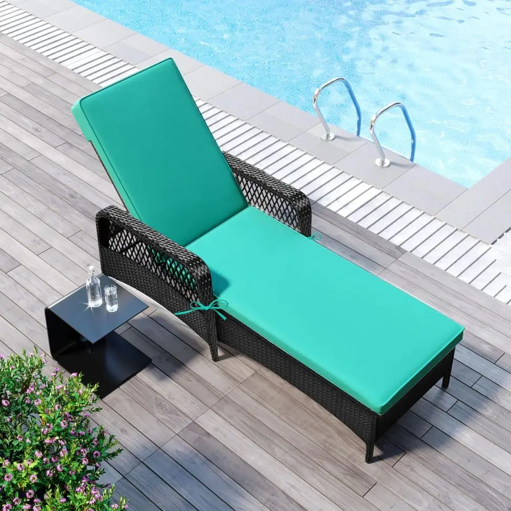 

Green Outdoor Patio PE Rattan Chaise Lounger with Adjustable Backrest, Mesh Armrests, Steel Frame for Backyard, Balcony, Poolsid