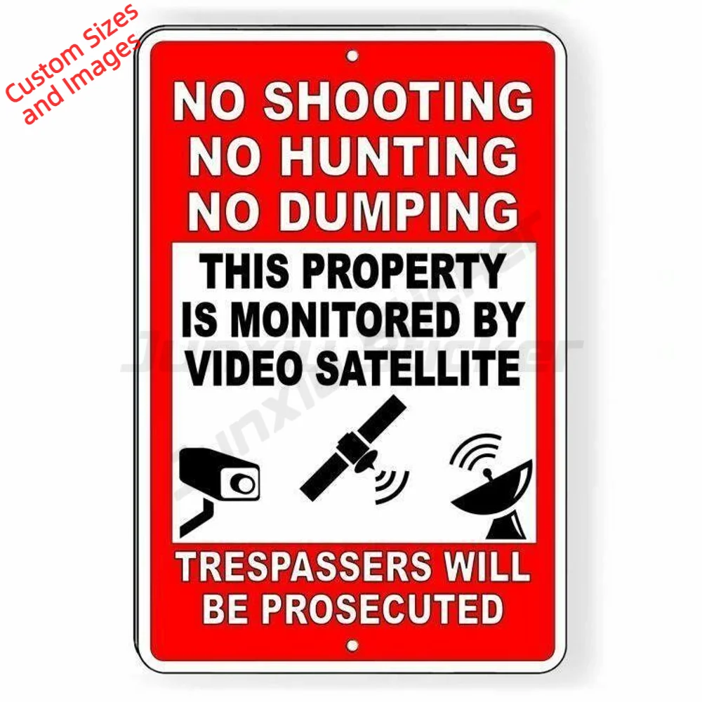 No Hunting No Fishing No Dumping Satellite Surveillance Security PVC Sticker For Bin Area And Fence Waterproof Decal Label