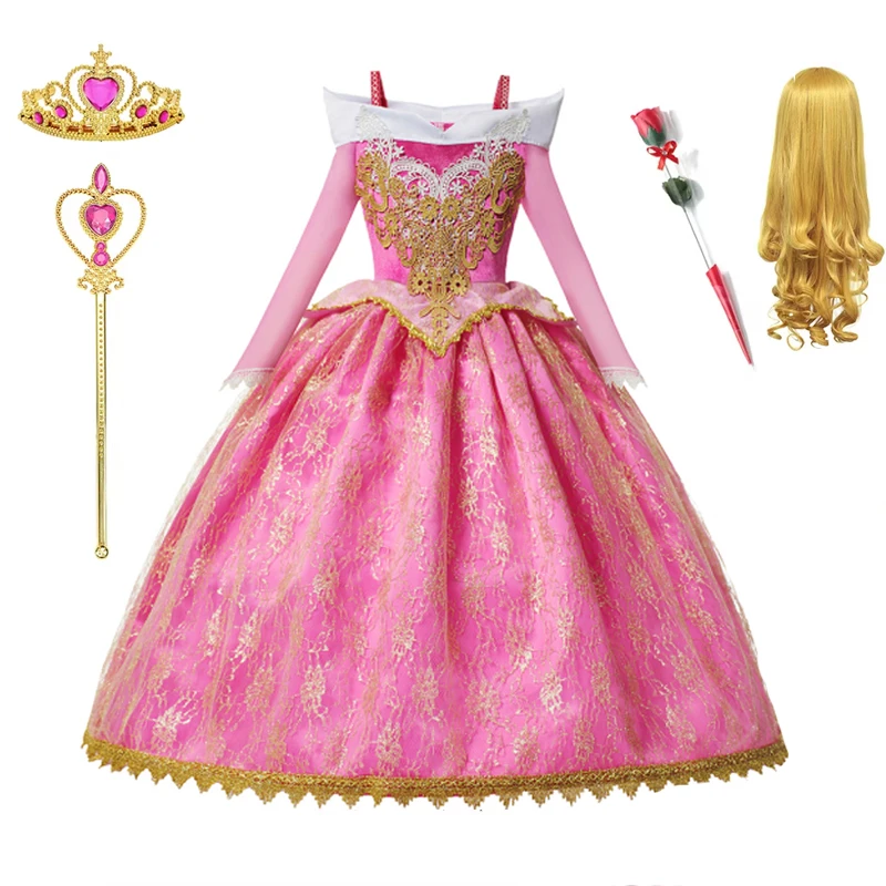 Girls Sleeping Beauty Aurora Cosplay Princess Dress Kids Rapunzel Frozen Elsa Cinderella Costume Party Clothing 2-10Years