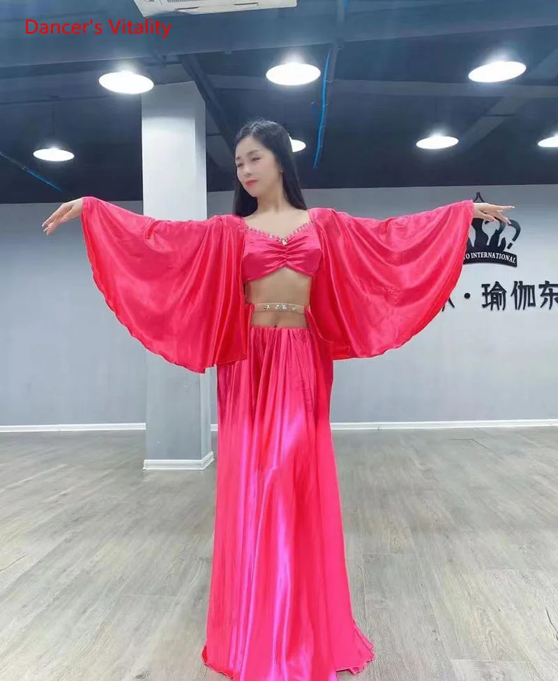 Ropa de rendimiento de danza del vientre para mujer, traje de baile de satén, falda larga superior, ropa de Baile Oriental personalizada para