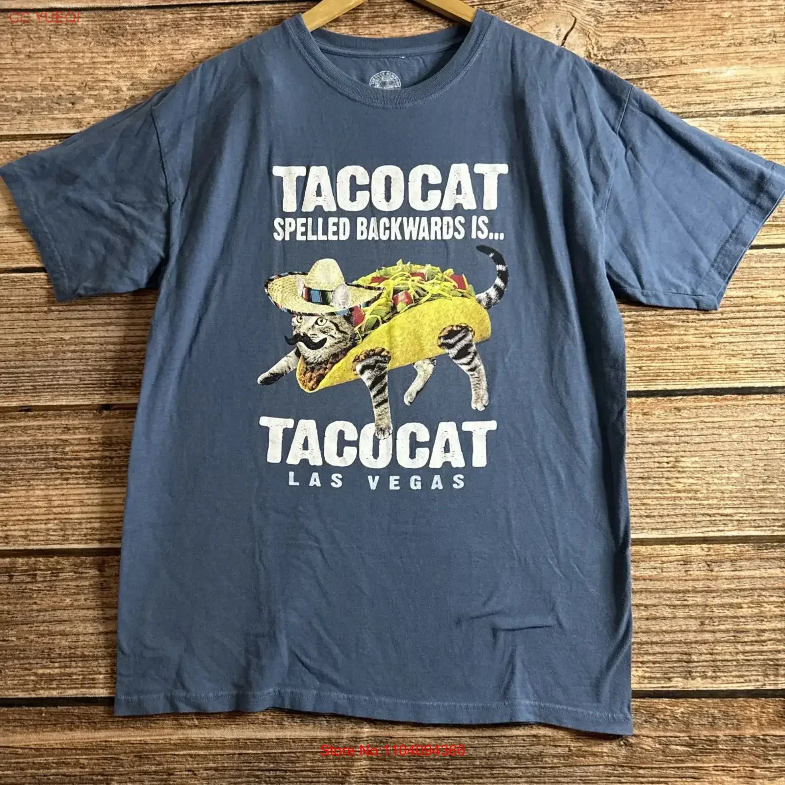 TacoCat Spelled Backwards is Las Vegas T Shirt Mens Large Blue Crewneck vintage Washed fashion Slightly Breathable graphic
