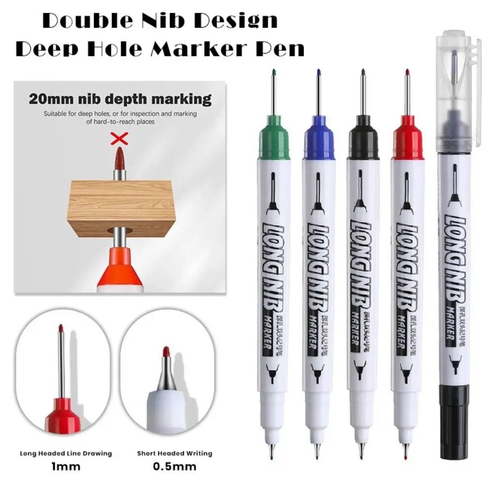 4 Colors Construction Marker Pen Double Nib Long Head Long Head Marker Pen 20mm Deep Hole Carpenter Perforating Pen