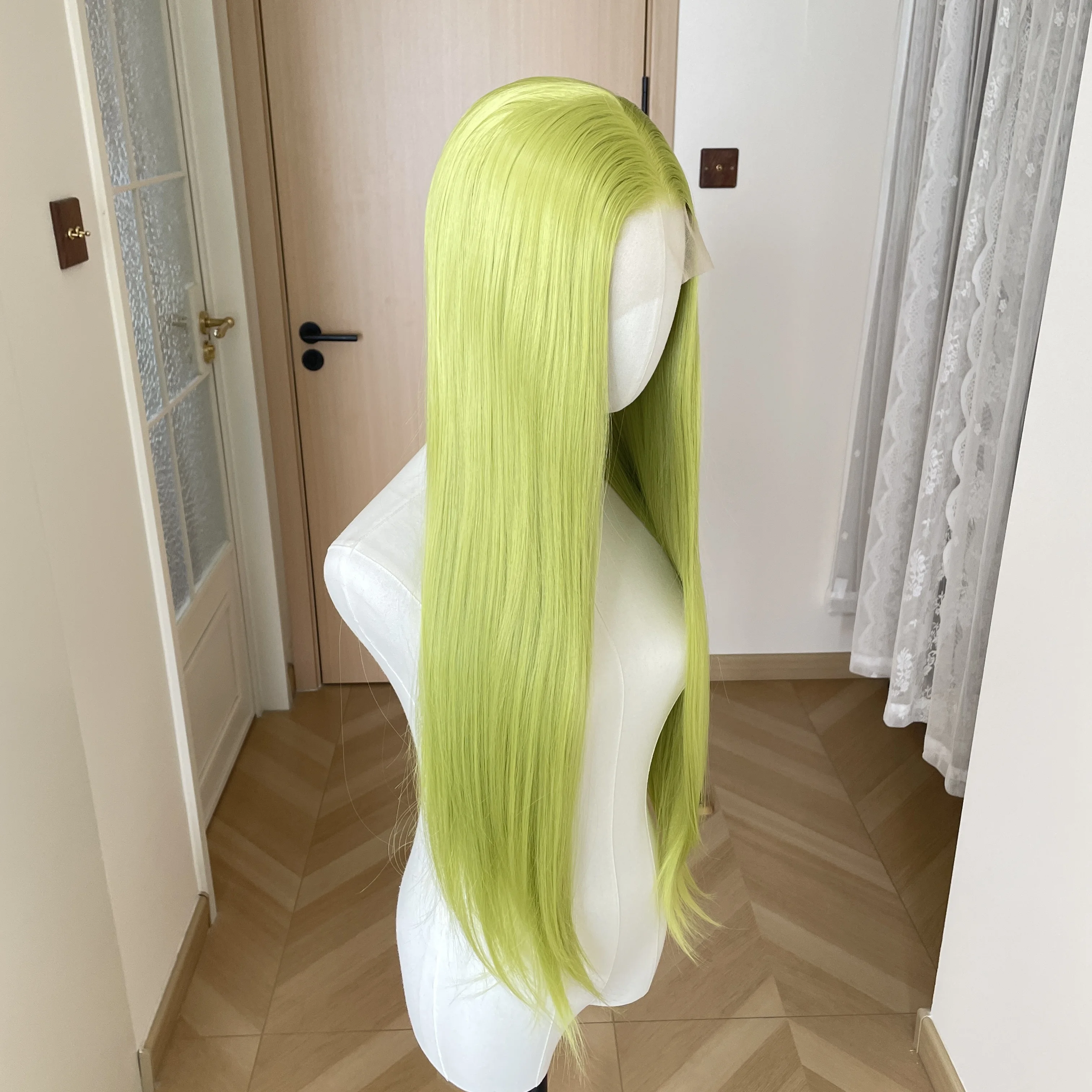 

Light Yellow Green 13x4 Synthetic Lace Front Wig for Women 26 Inch Long Straight Glueless Wigs Heat Resistant Free Part 150 %