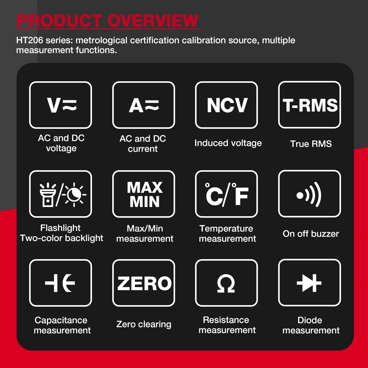 HT206D AC DC Digital Clamp Meter Multimeter Pinza Amperimetrica True RMS High Precision Capacitance NCV Ohm Hz Tester