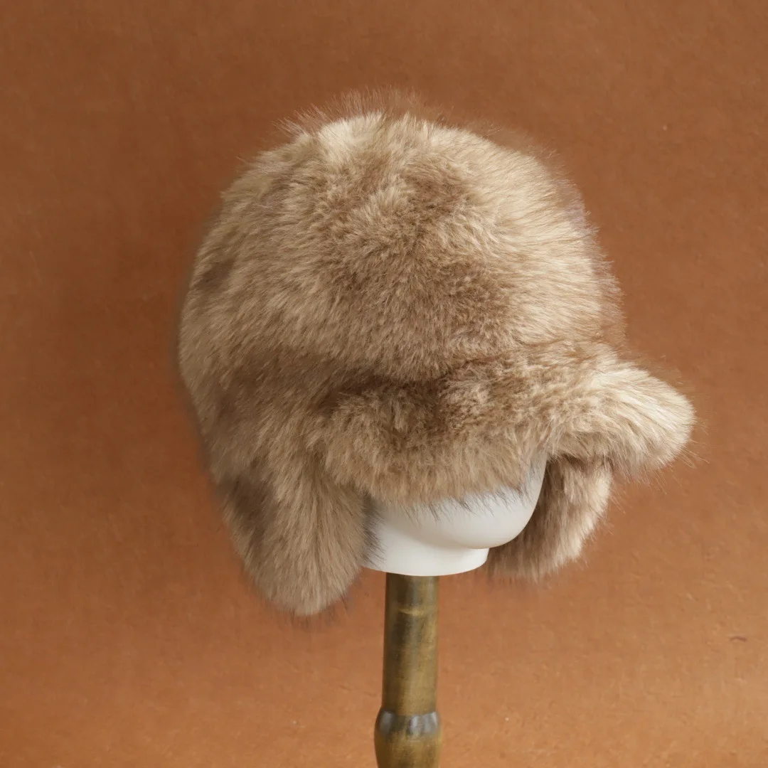 New Thickened Faux Fur Hat Men Women Winter Earflap Hat Outdoor Windproof Pilot Hat Cycling Skiing Plush Lei Feng Hat Winter Hat