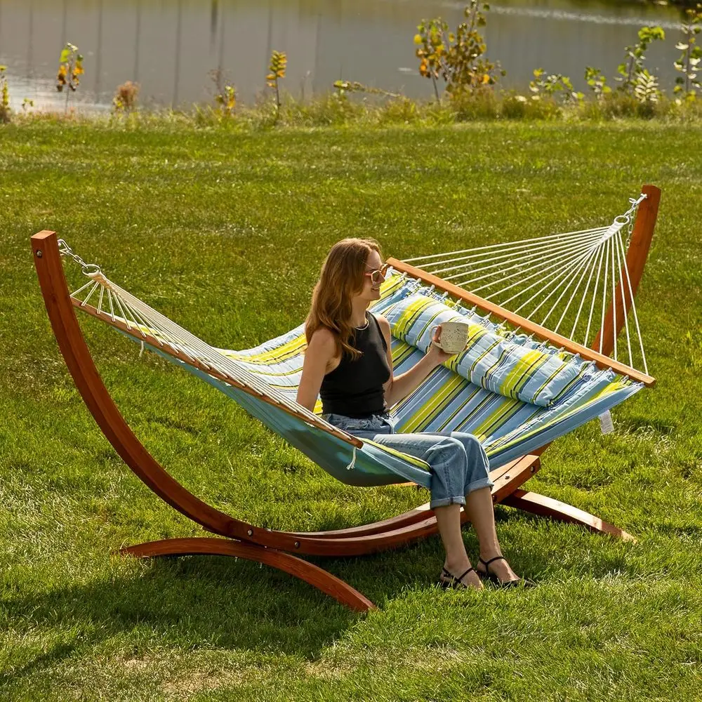 Curved Wood Hammock Stand Only - 2-Person Wooden Hammock Stand or Outside with 400-Pound acity- 13-oot