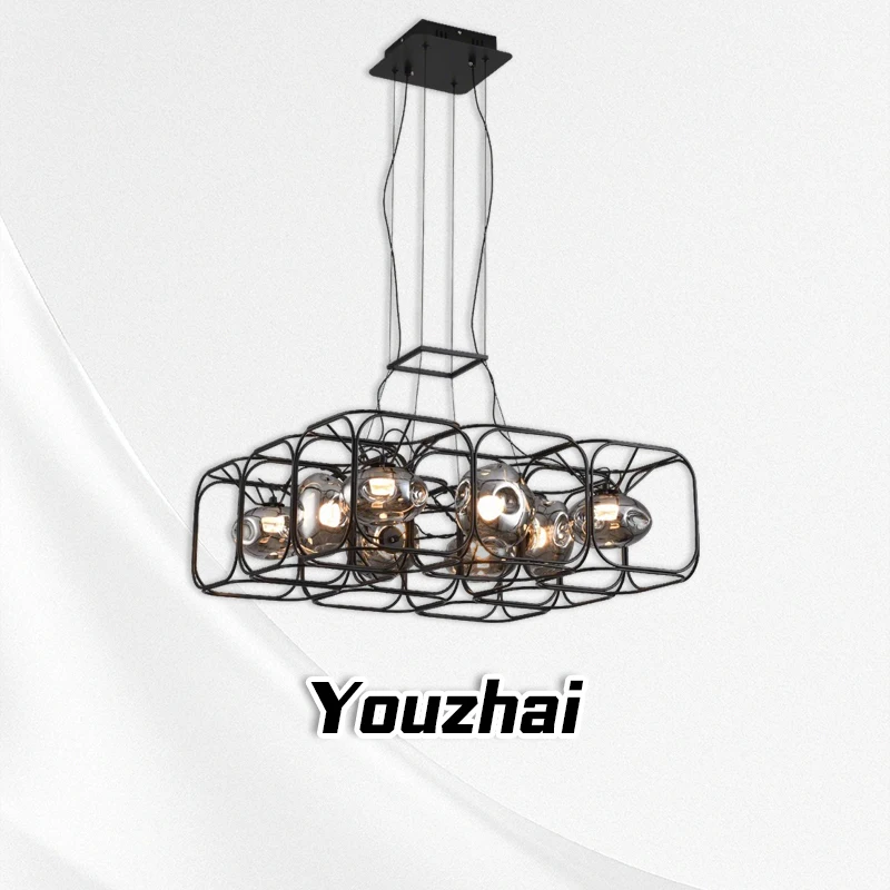 

Industrial style creative art design pendant light, modern wrought iron glass bedroom, dining room, living room pendant light