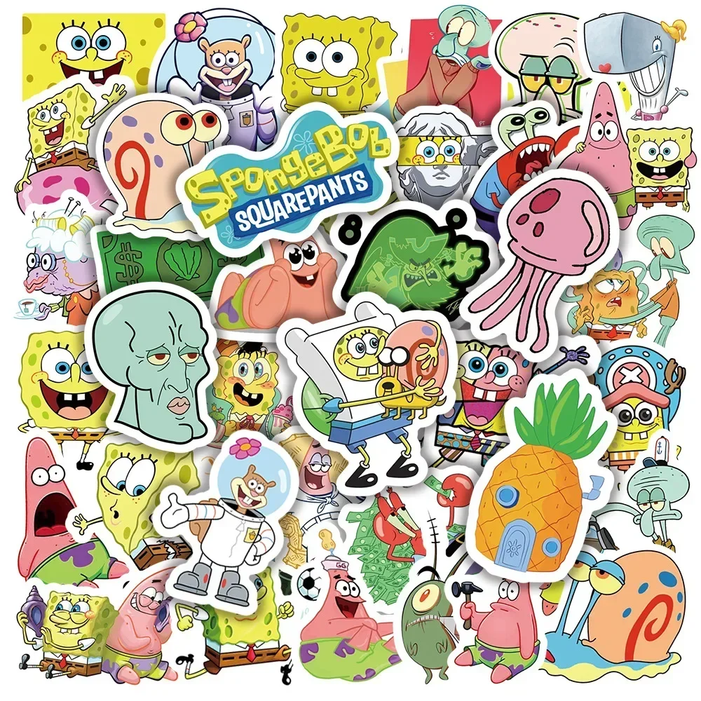 Conjunto de 50 adesivos dos desenhos animados, impermeável, bonito, esponja, squarepants, panda, graffiti, para crianças