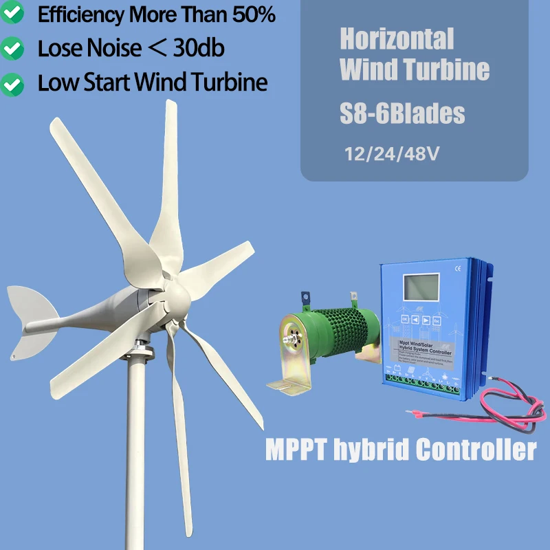 New Arrival Free Energy 6 Blades 2000W 12V 24V Wind Turbine Generator Windmill With MPPT Controller Homeuse Low Wind Speed Start