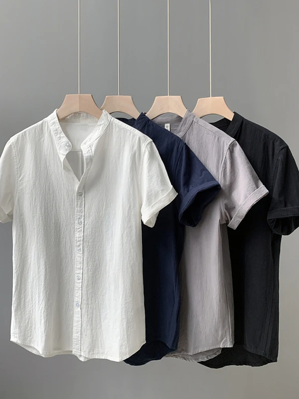 

Casual Japanese Sle Linen ort Sve irt Men's Thin Breathable Cotton Linen White irt Slim round Ne Summer Top