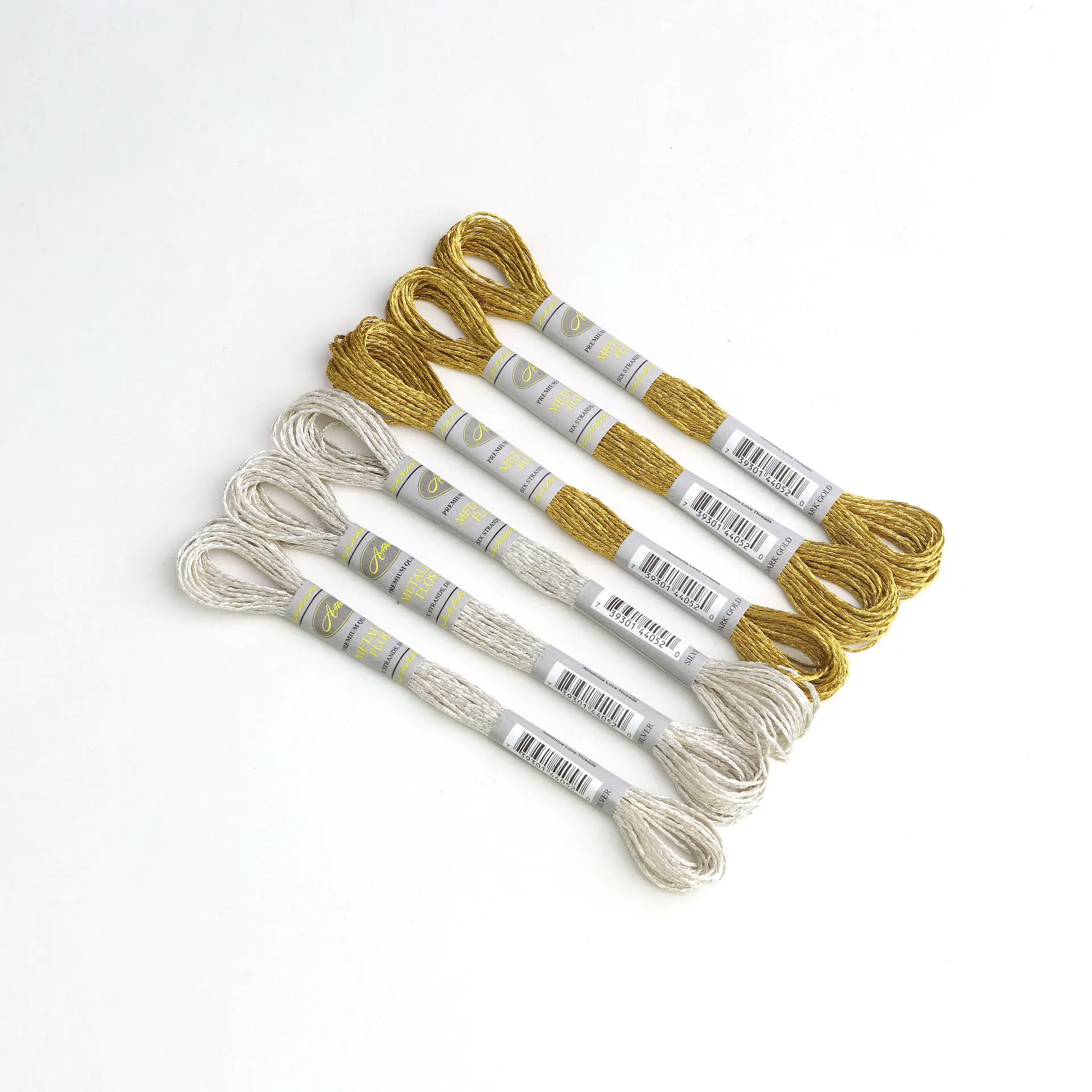 6 Piece Set Light Effect High Sheen Metallic Embroidery Floss Cross Stitch Thread 8 Meters Long 6 Strands Skein Pemiunm Quality