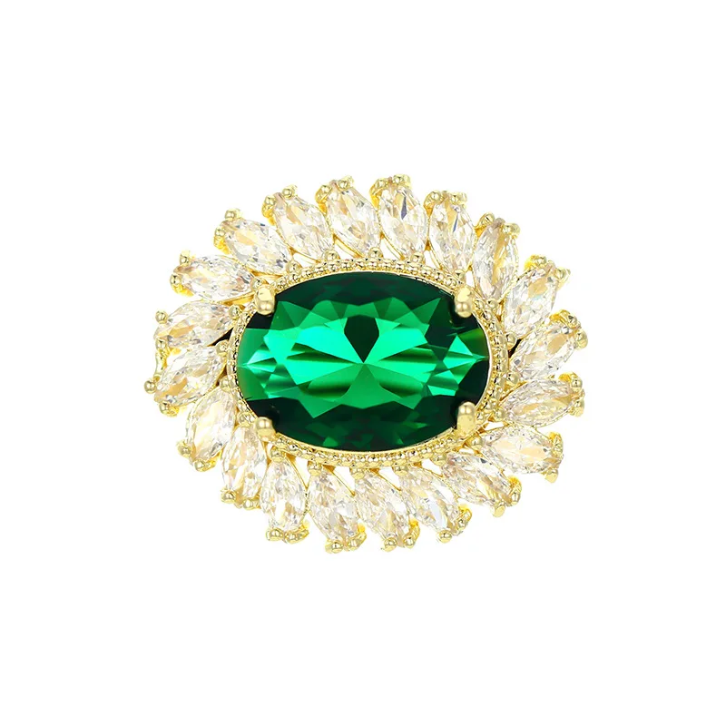 Retro Green Crystal Anti-light Buckle Brooch Lovely Geometry Shape AAA Zircon Small Brooch for Women Accessories Collar Pins