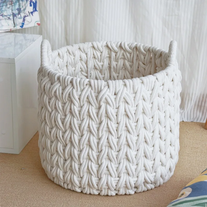 Cotton Rope Laundry Baskets European Simple Luxury Laundry Baskets Metal Frame Handle Clothes Storage Organization Accessories