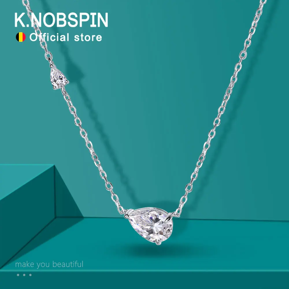 

KNOBSPIN 2,35 CT грушевидной огранки, все муассанитовые ожерелья для женщин D VVS1 Lab Diamond, кулон с 2 драгоценными камнями, ожерелье из 100% стерлингового серебра 925 пробы