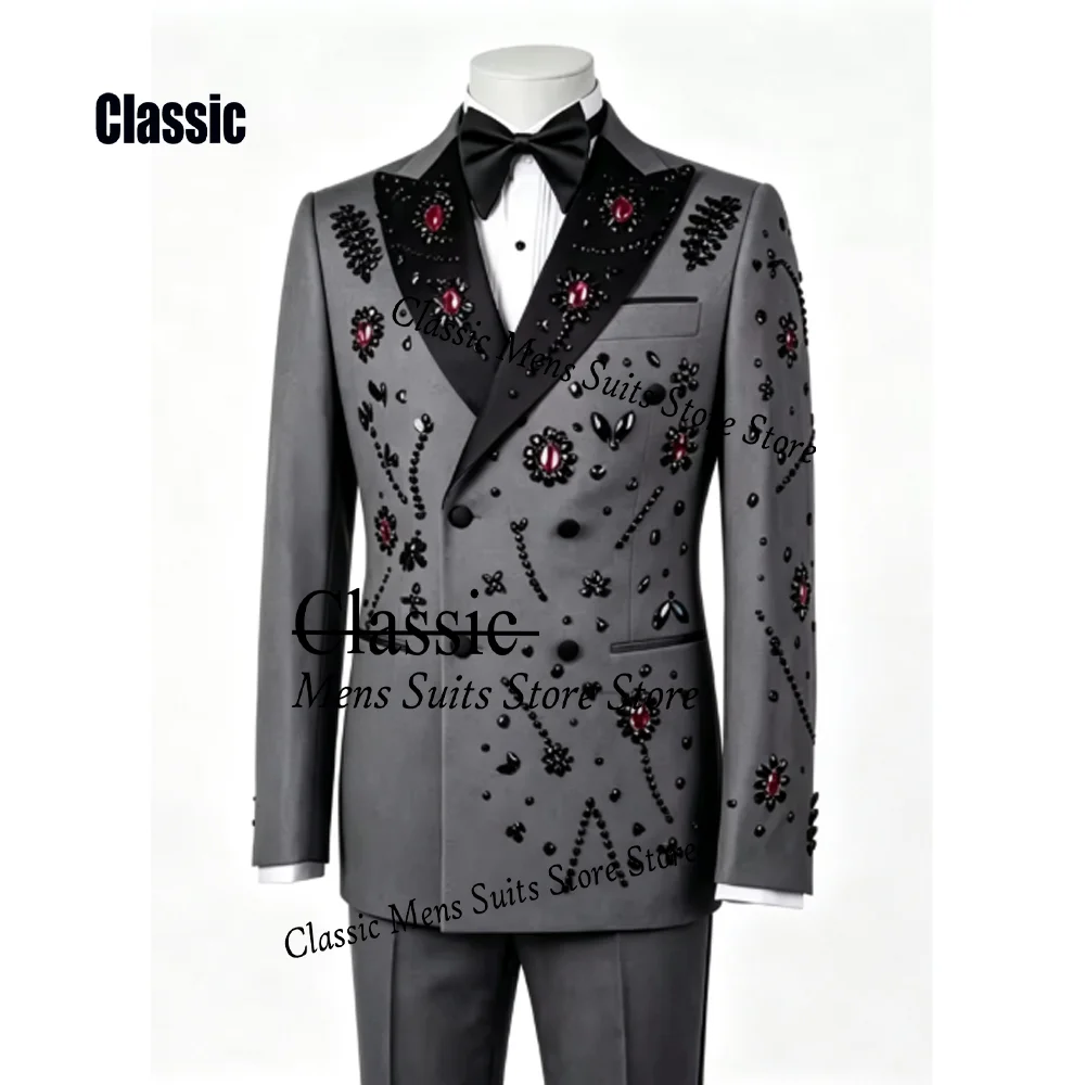Glitter Diamond Men suit Simple Sequin Gem For Evening Groom Male Prom Party Customized Elegant Blazer 2 Pieces Set Tuxedos Slim