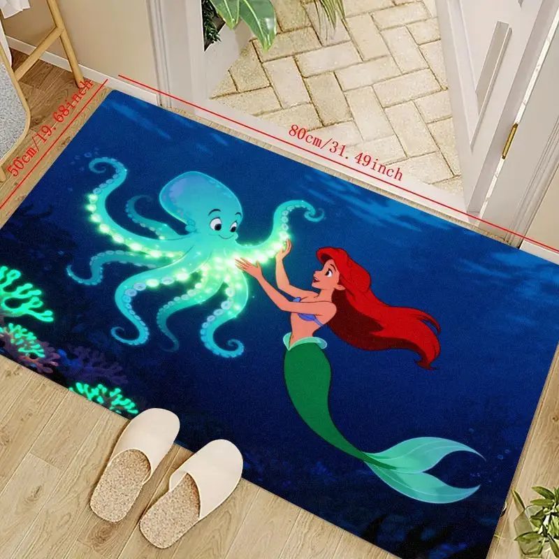 

1 шт., коврик принцессы Диснея Ариэль и светящийся осьминог, ковер с ярким персонажем мультфильма для детской комнаты, спальни, гостиной, прихожей,