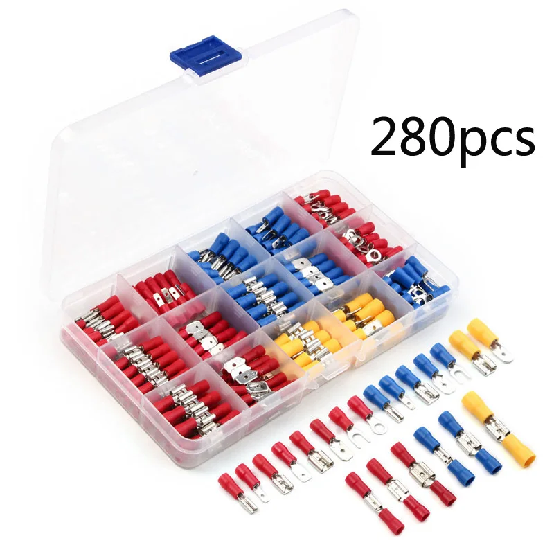 280/360/700/1200 Pcs Crimp Terminal With Box,Wire connector used by Sn-02 Tool Set Crimp Spade Insulated Ring Fork Spade