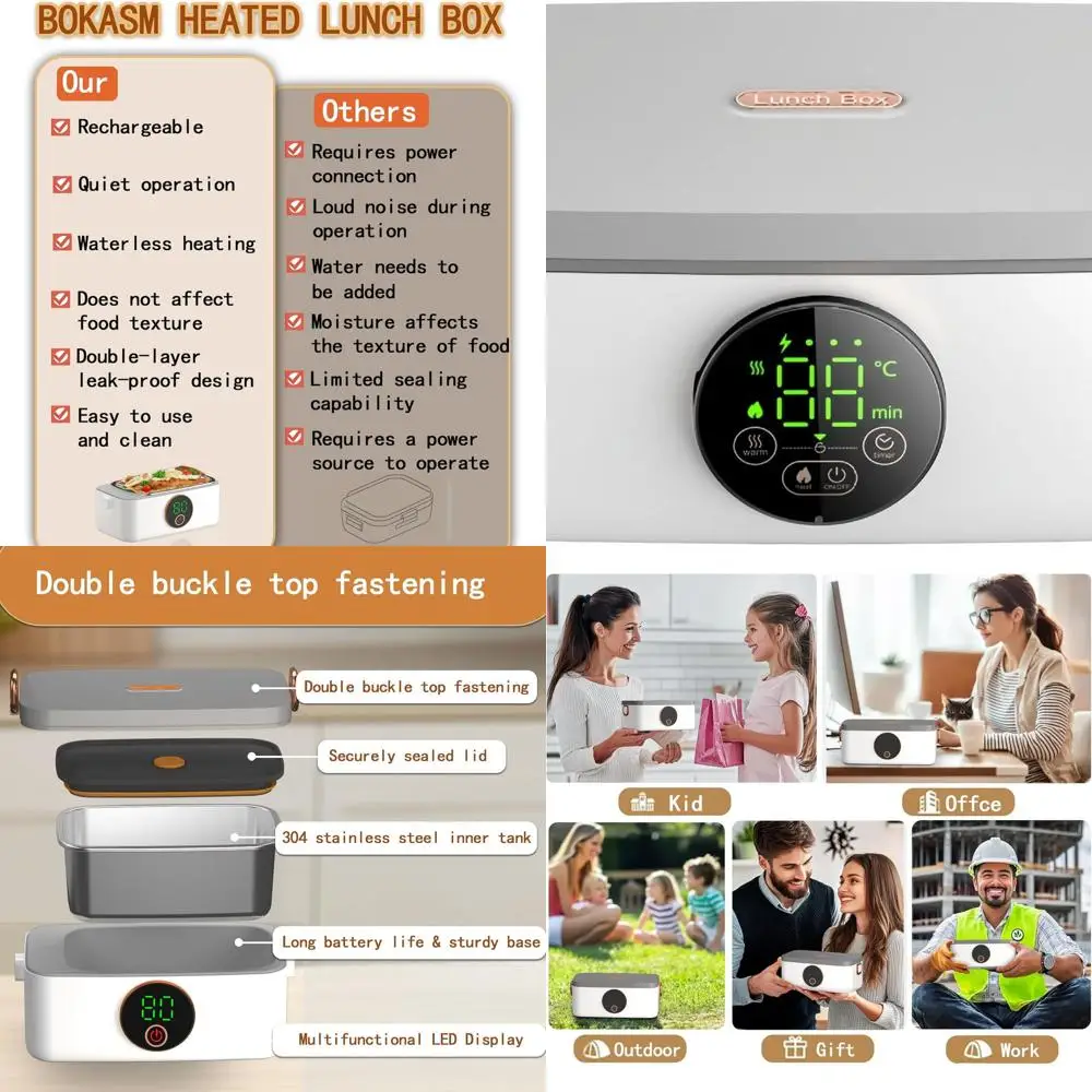 

Портативный перезаряжаемый электрический ланч-бокс с подогревом, аккумулятор 16000 мАч, емкость 1000 мл, идеально подходит для путешествий, активного отдыха и использования в офисе