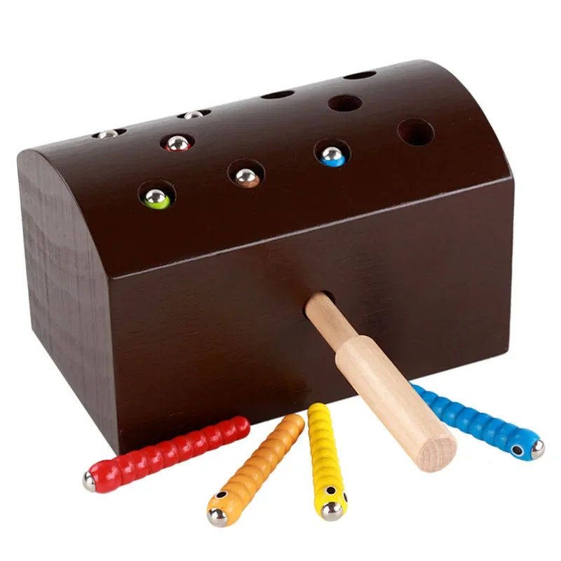 Insects Toys Fun Early Education Toy Children's Wooden Magnetic Insect Catching Game Kids Educational Tabletop Toy M
