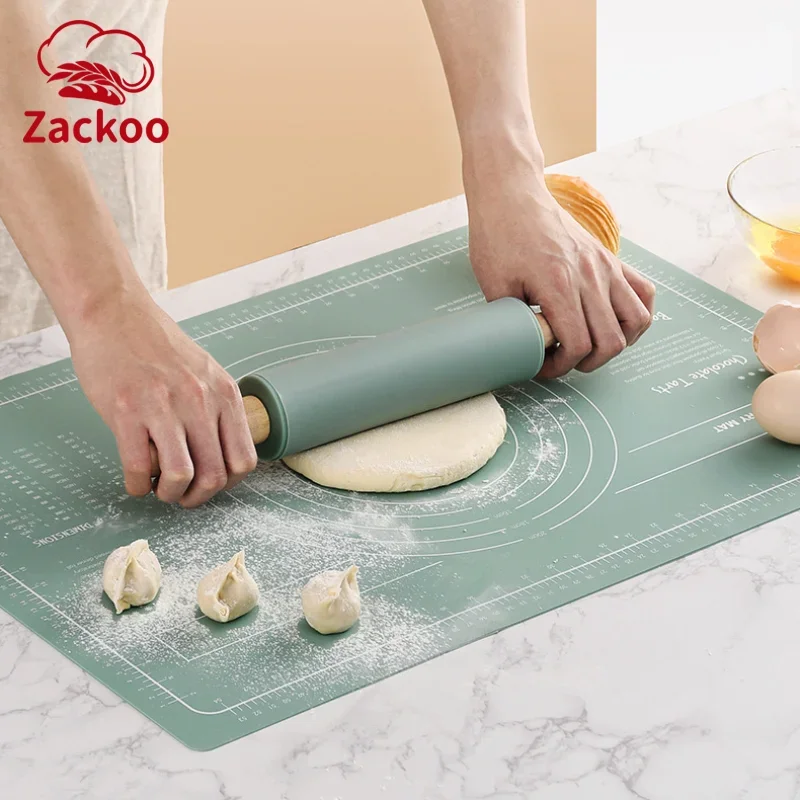 

Zackoo Silicone Kneading Pad Non-stick Rolling Pins Dough Mat Set Baking Tools Anti-Slip Pastry Boards for Pizza Pastry Bread