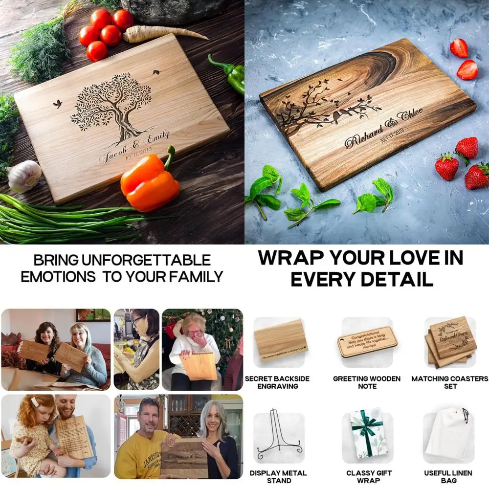 

"engraved maple wood cutting board - family tree design with names - 10x14" wedding anniversary gift