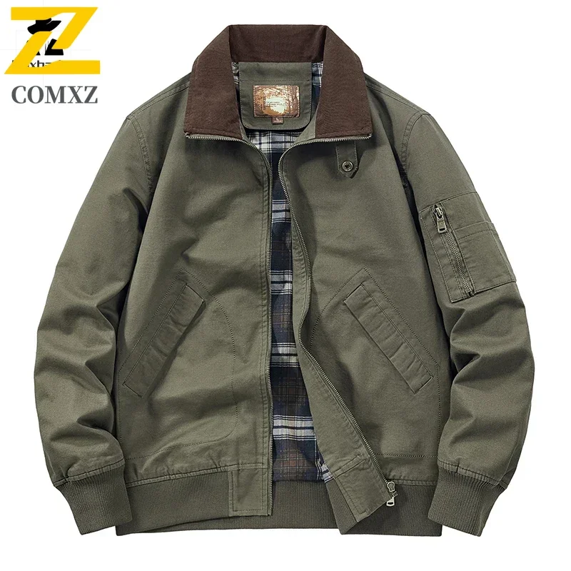 

MA1 Cotton Work Jacket Mens Retro Green Plus Size Denim Jacket Male 2025 Spring Hunting Windproof Baseball Suit Outerwear Coat