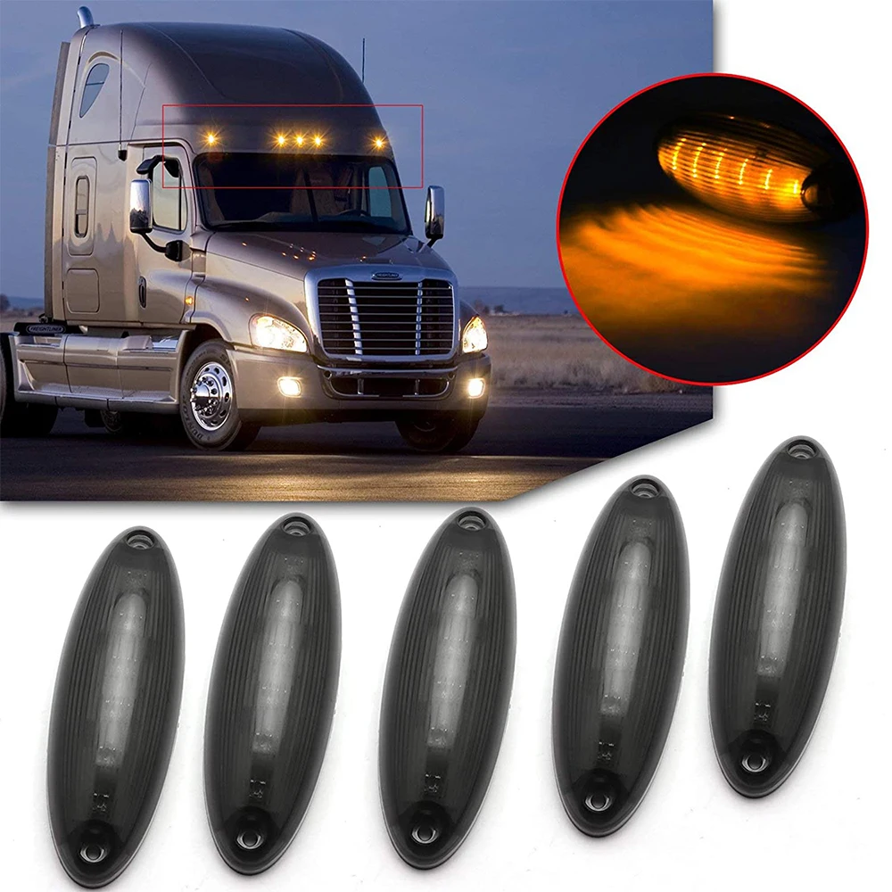 

5pc Cab Roof Top Marker Running Light 6 LED Front Cab Roof Clearance Marker Light for Freightliner Cascadia 2008-up Semi-Truck