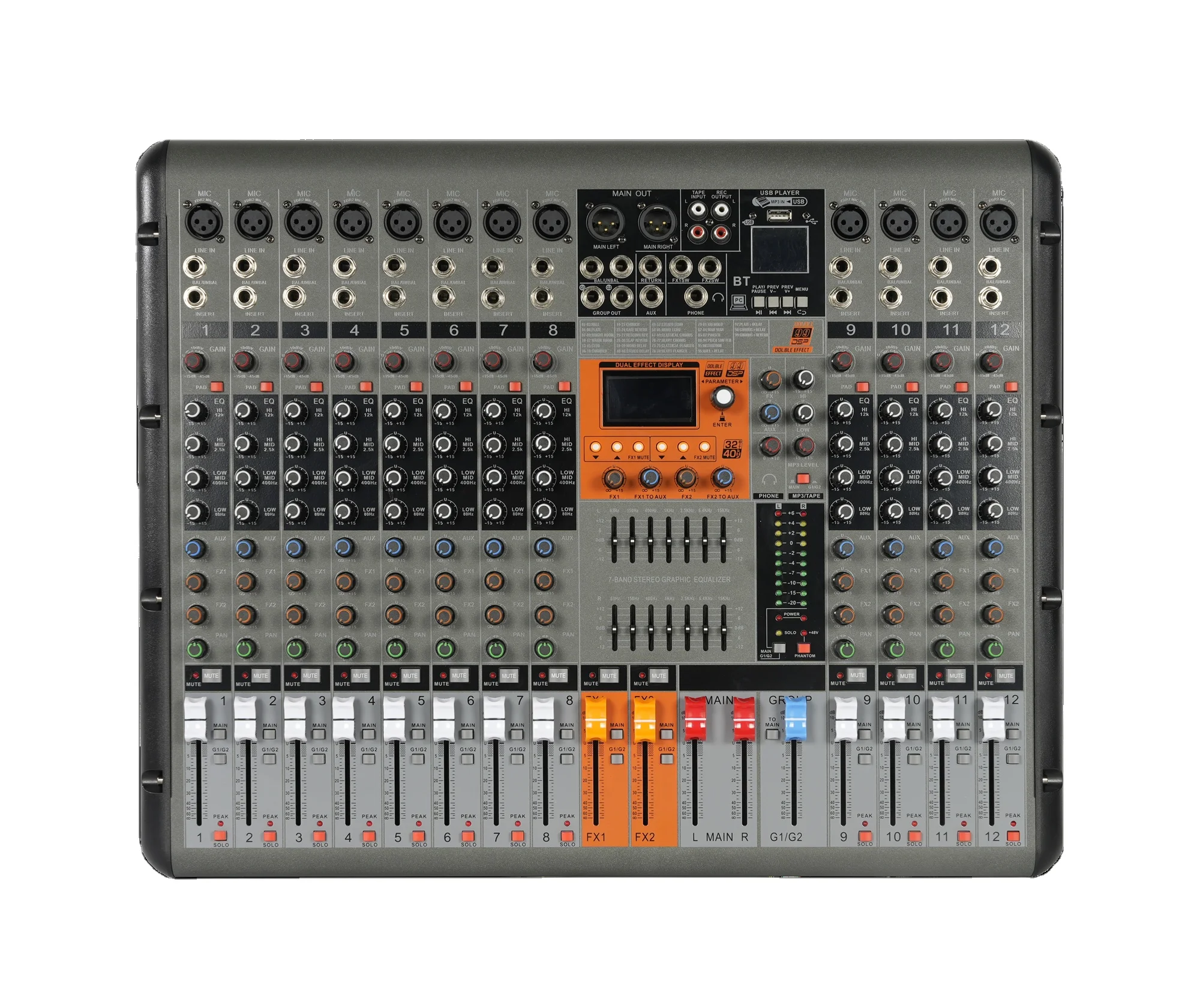 professional digital dual 99 dsp effects usb interface sound console mixing 650W 12 channel power audio mixer