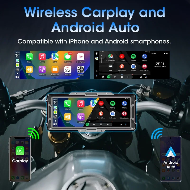 8.1 inch Motorcycle 2K DVR Carplay GPS Navigation For Wireless Carplay Android Auto Dual BT 5.0 IPX7 Waterproof Moto Display