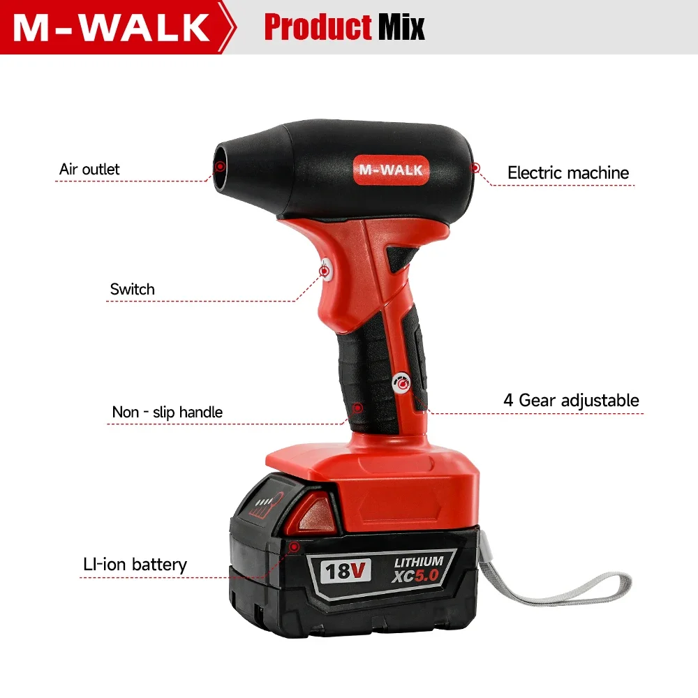 M-WALK 電動ターボブロワージェットファンハイパワー ブラシレスハンドヘルドリーフブロワー ミルウォーキー18Vバッテリーピン用ダストブロー