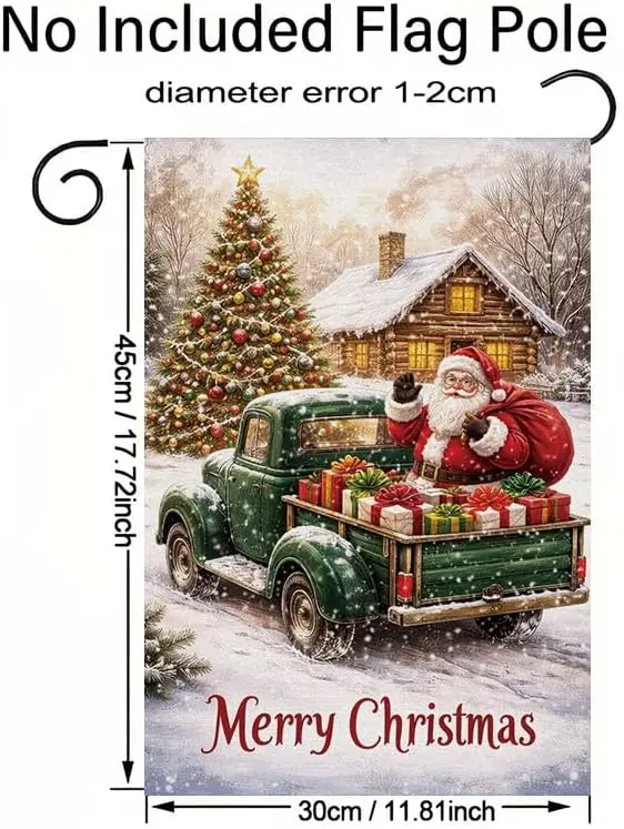 Garden Flag 12x18 Inch, Merry Christmas Santa Truck Garden Flag, Vintage Red Truck with Gifts Outdoor Decorative Flag Double yyi