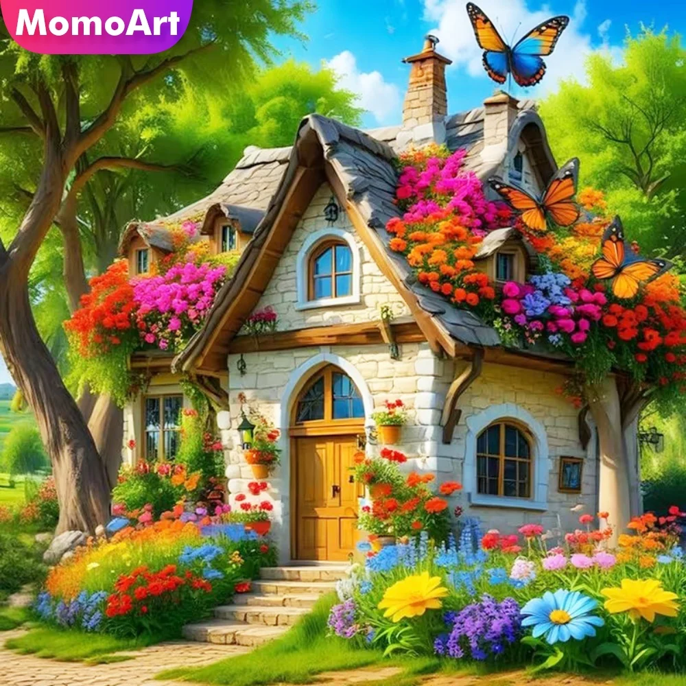 Momoart Diamant-Mosaik Haus Diamantmalerei Landschaftsmuster für Erwachsene Anfänger DIY Stickerei Heim Schlafzimmer Wandkunst