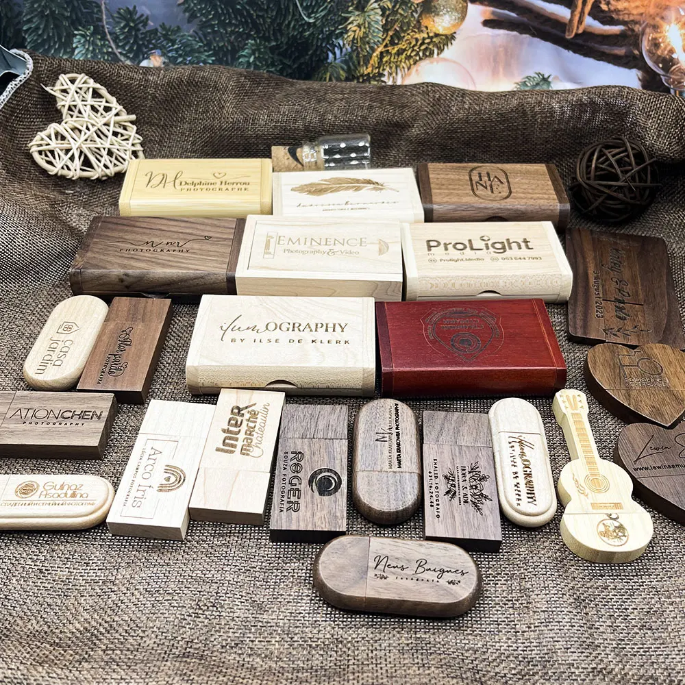 10pcs/lot Customised Logo Wooden Pen Drive USB 2.0 Flash Drive 4GB 8GB 16GB 32GB 64GB Memory Stick for Photography Wedding Gift