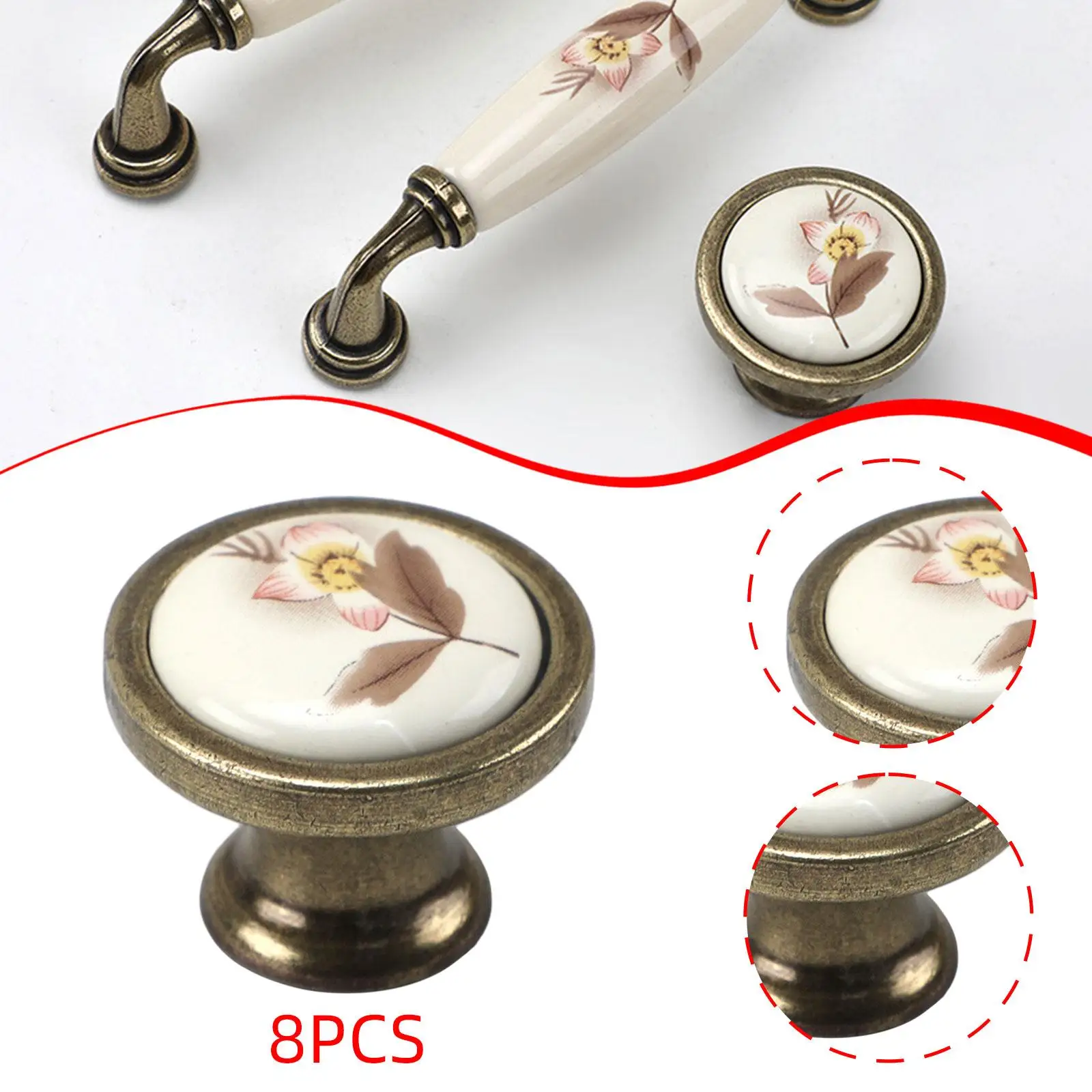

8x Ceramic Cabinet Knobs Closet Door Handles for Bedroom Office Desks Drawer