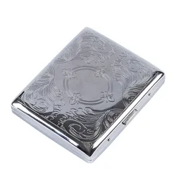 Engraved Metal Cigarette Box Case Tobacco Case Container Box Cigarettes Cigar Holder Box Storage Case Container with 2 Clips