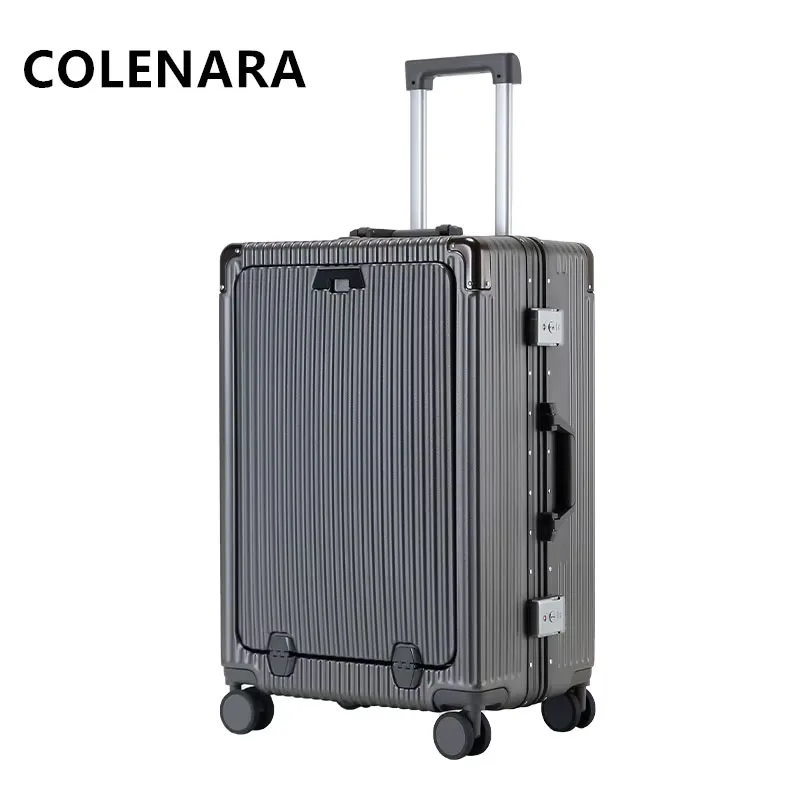 COLENARA-Mala De Viagem Portátil, Estojo De Embarque De Carregamento USB, Estojo De Trole De Quadro De Alumínio, Bagagem Multifuncional, 20 "24"