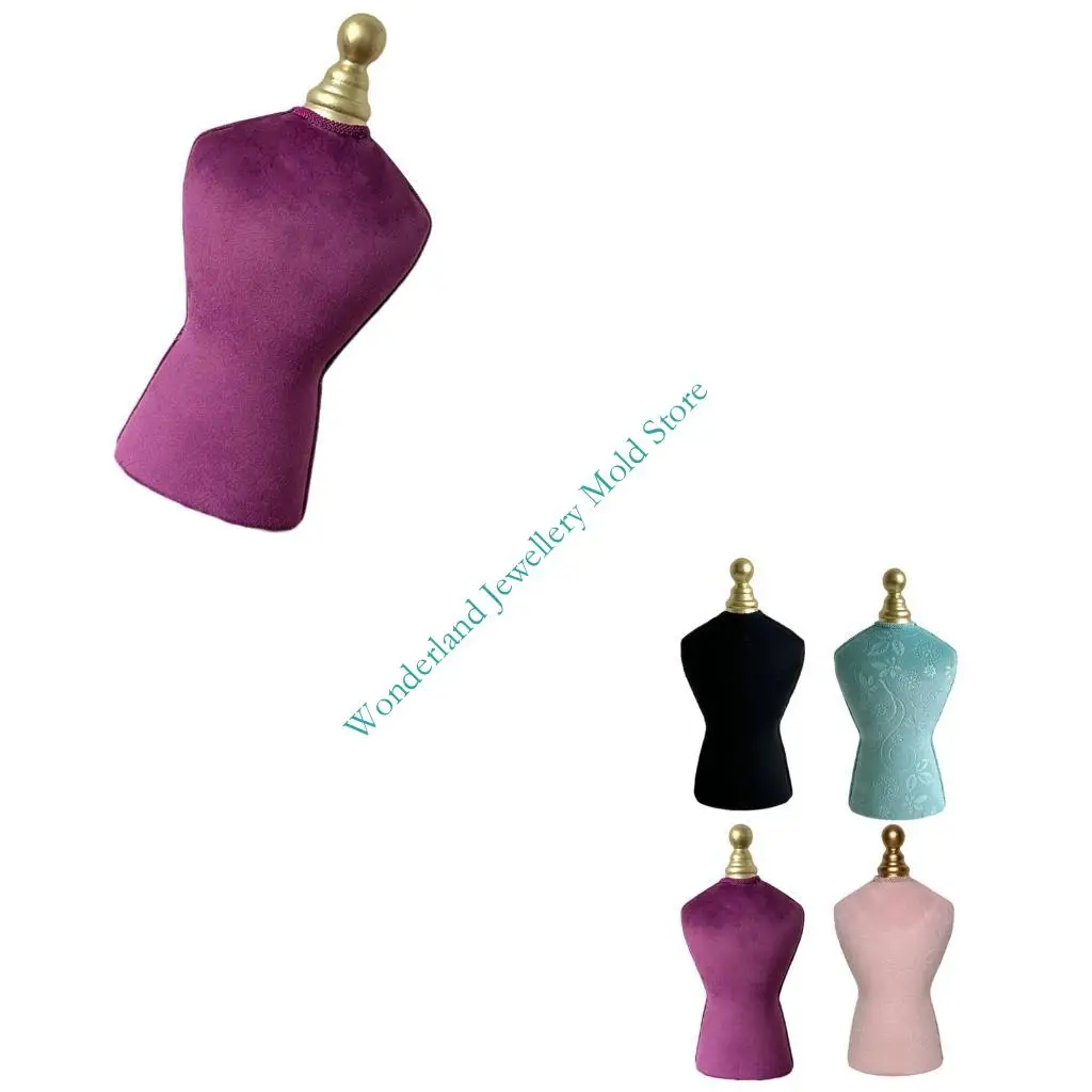 

H7EB Practical Velvets Necklace Bust Display Alloy Frame 18x34.5cm Size Necklace Holder for Boutique Window Presentation