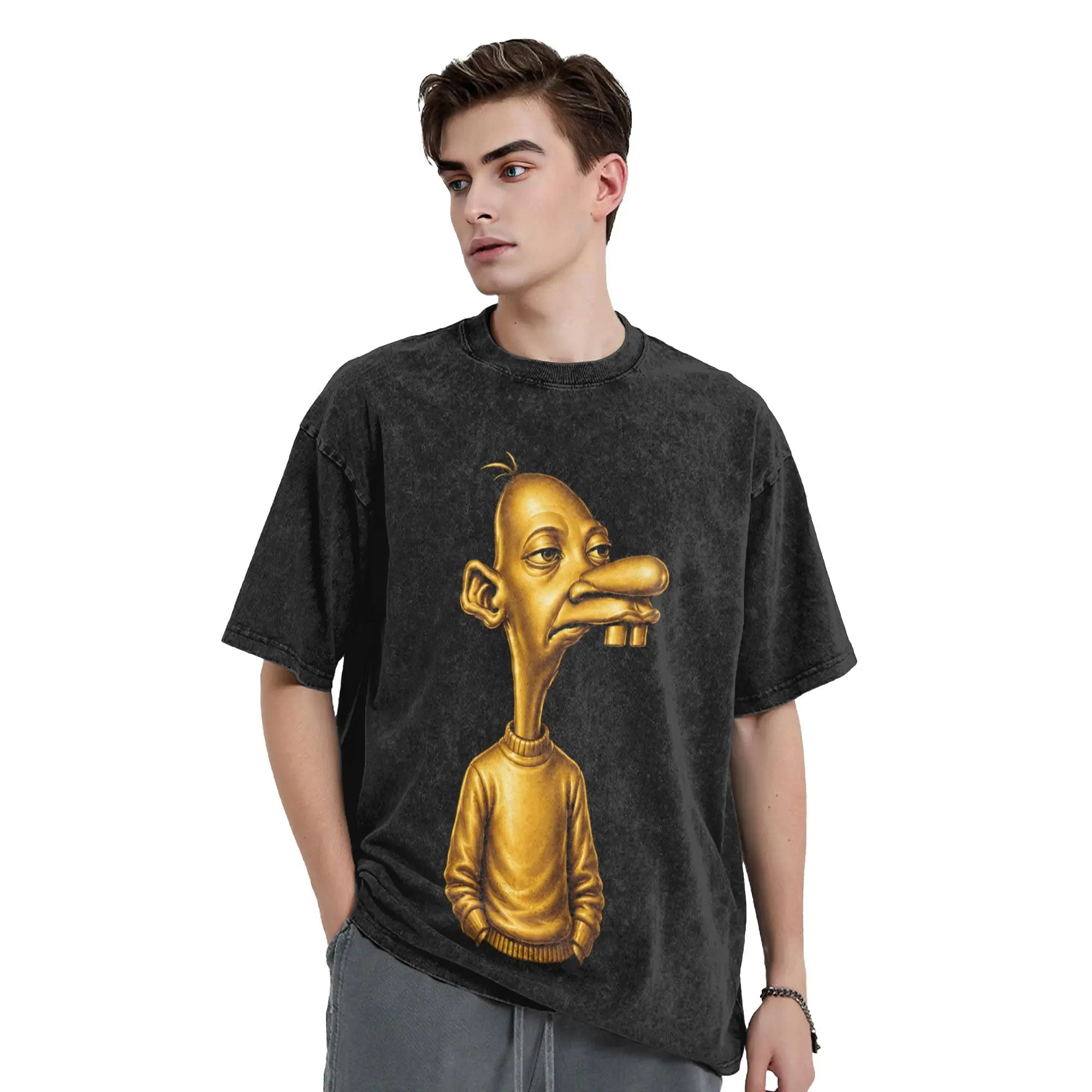 Washed T Shirt Golden Neegy Meme Funny Internet Brainrot Gen Z T-Shirts Street  Streetwear Cotton Summer Tops Tees for Men