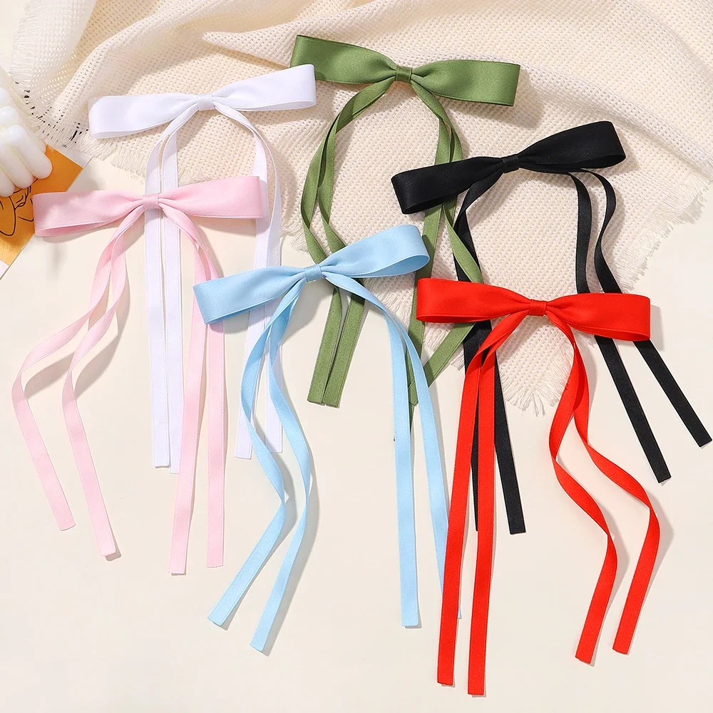 Doce fita borla bowknot grampos de cabelo doce feminino streamer hairpin para mulheres meninas arcos longos presilhas cabeça clipe acessórios