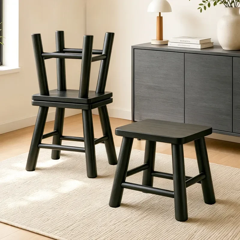 Solid Wood Square Stool New Chinese Style Bold Design Stable Legs Tenon Mortise Craftsmanship Small Apartment Corner Storage